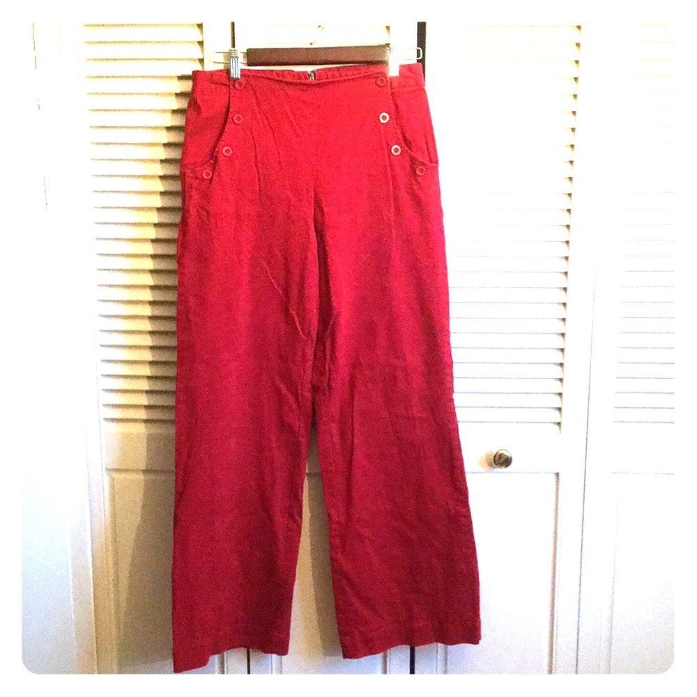 Retro Red High-Waisted Sailor Pants